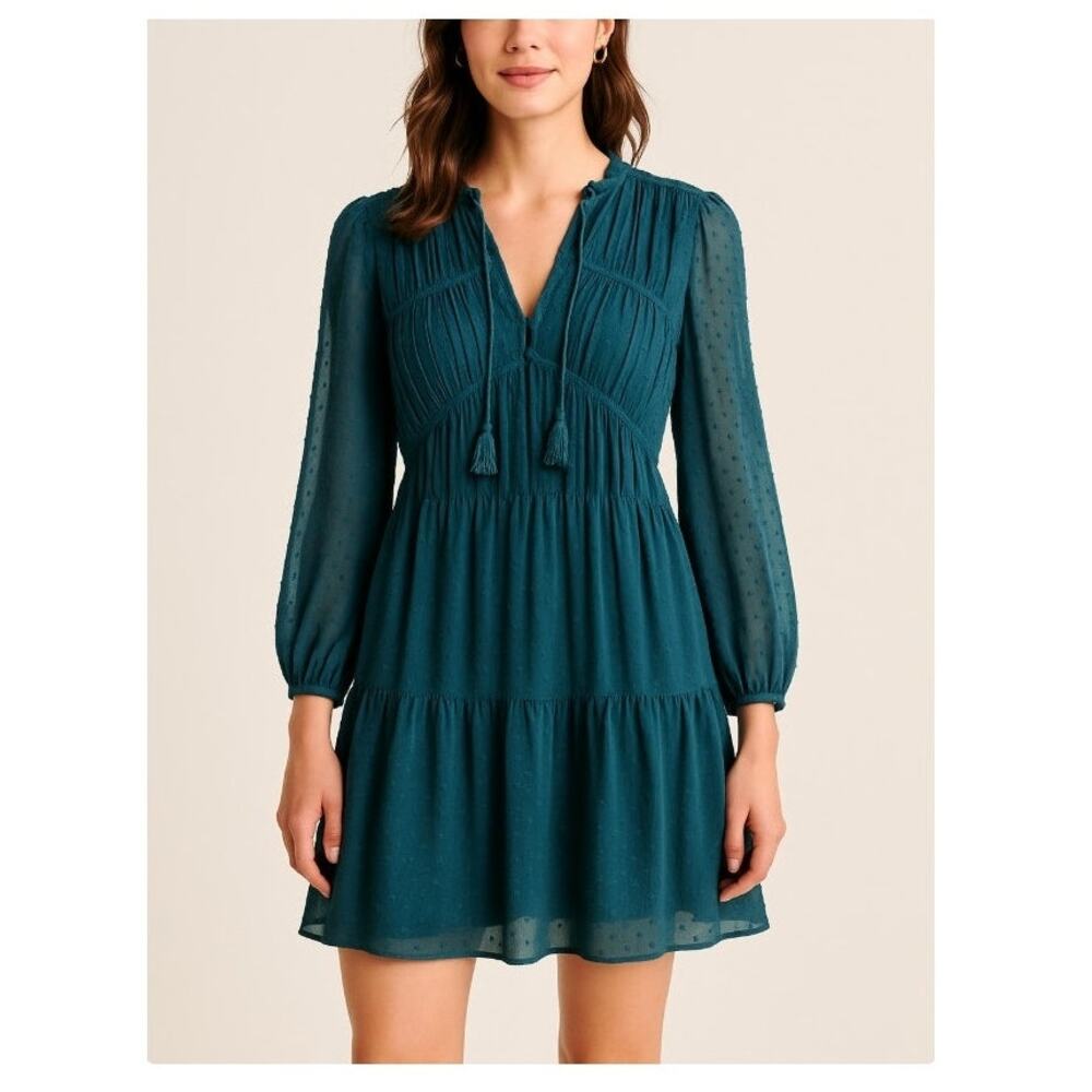 Sezane Teal Long-Sleeve Mini Dress